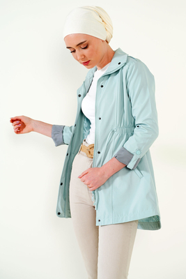 5669 Belden Lastikli Trenchcoat - Mint - BİGDART