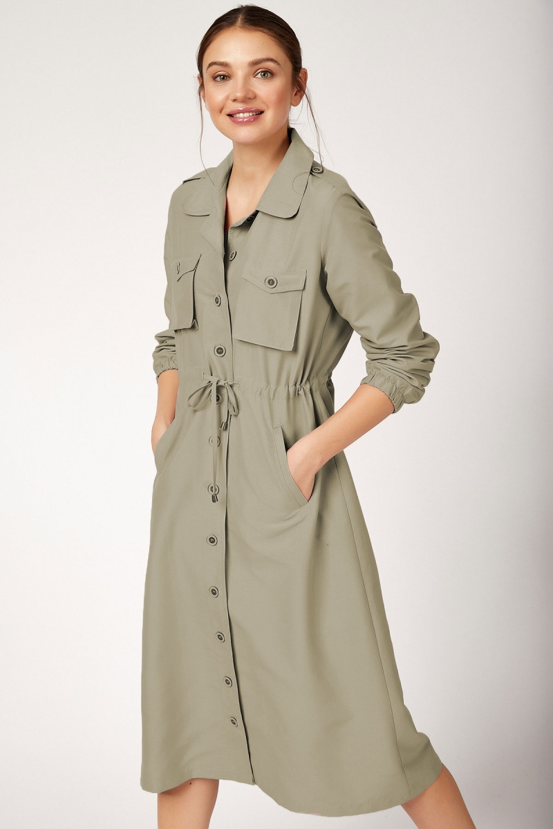 5671 ÖNÜ BOYDAN DÜĞMELİ TESETTÜR TRENHCOAT - Çağla - BİGDART