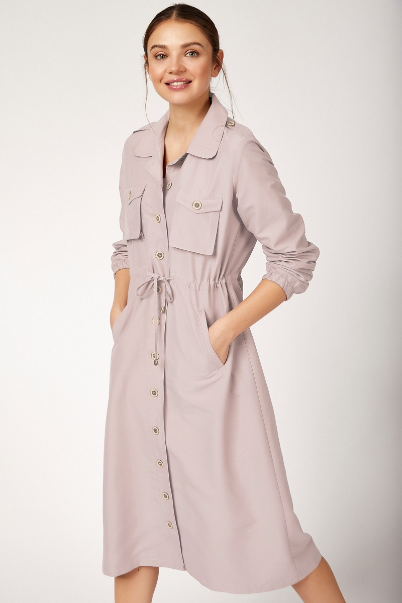 5671 ÖNÜ BOYDAN DÜĞMELİ TESETTÜR TRENHCOAT - Taş - BİGDART