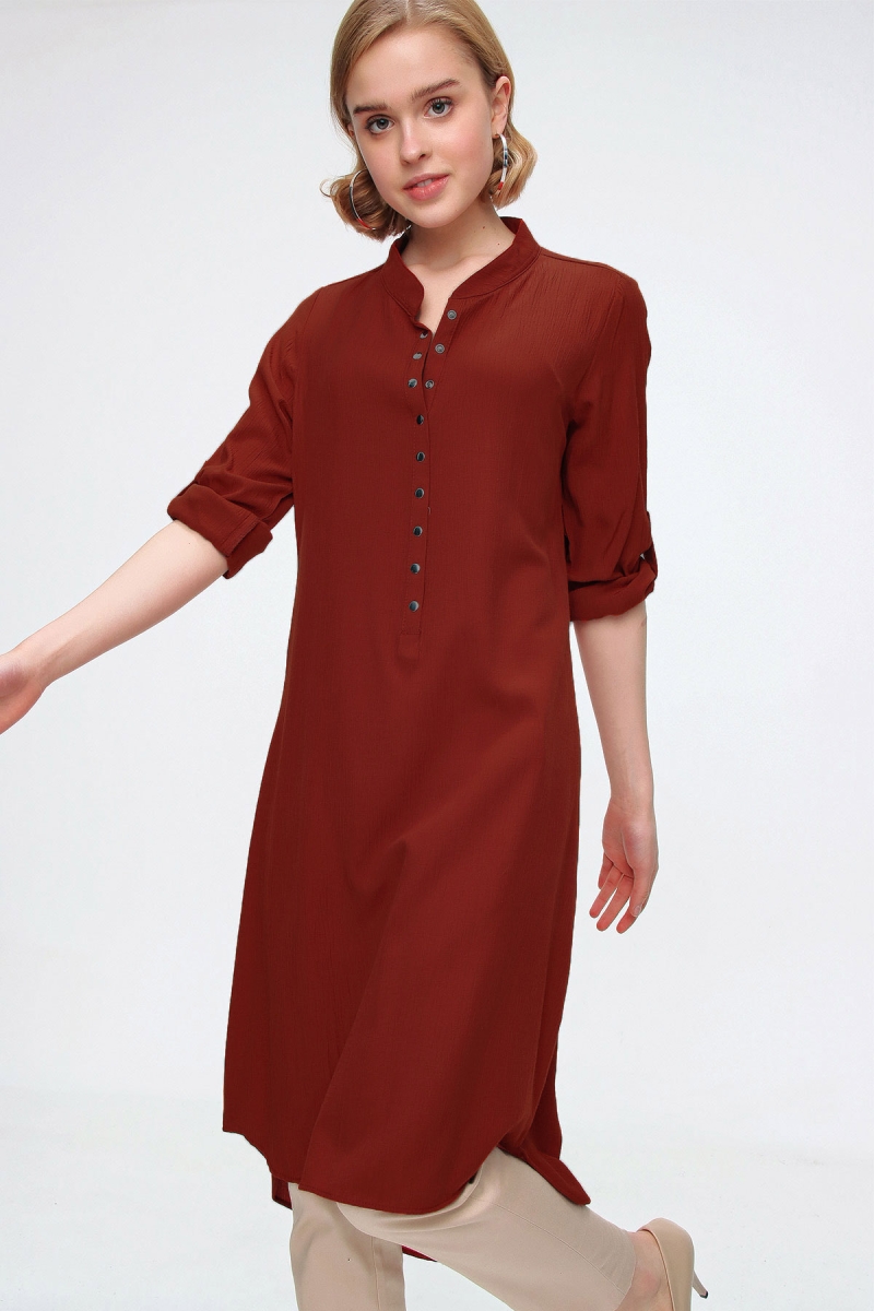 5692 Hakim Yaka Tunik - Bordo - BİGDART
