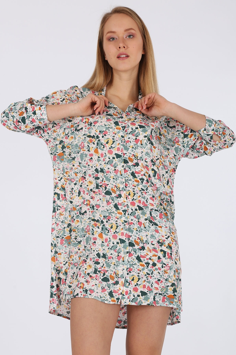 5797 Batik Desen Oversize Tunik - Çağla - BİGDART