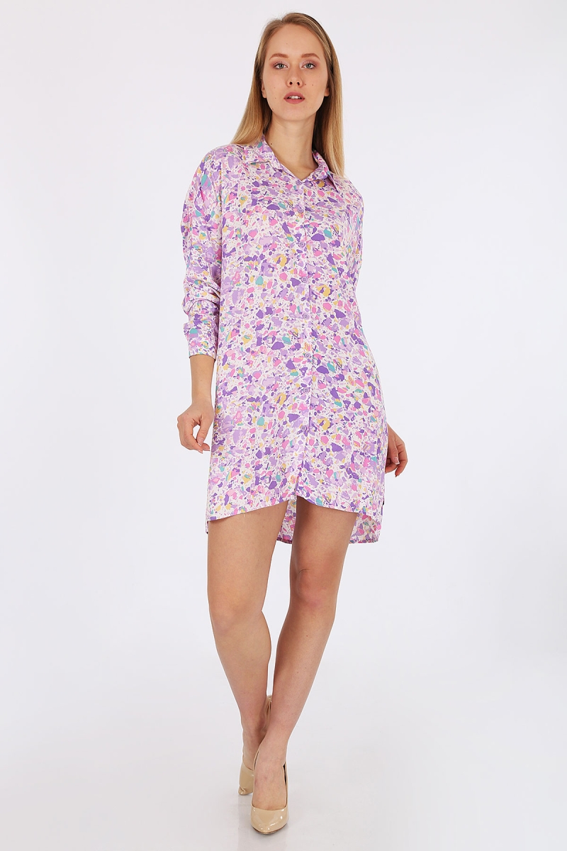 5797 Batik Desen Oversize Tunik - Lila - BİGDART