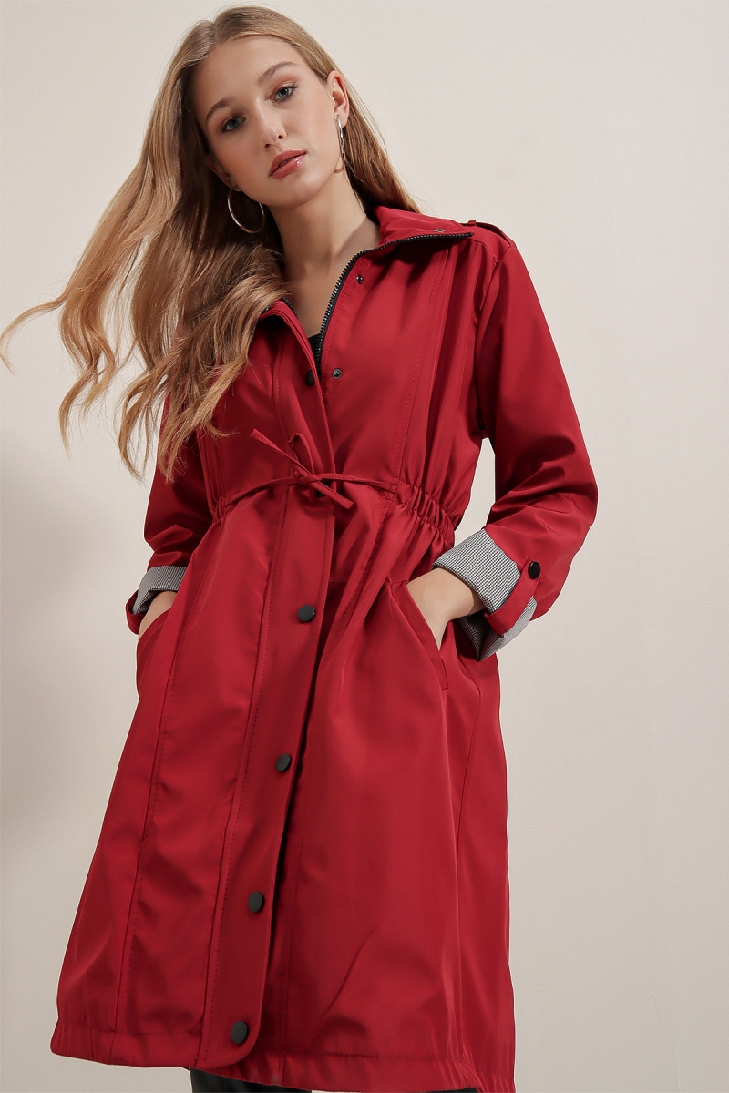 5808 Bel Bağlamalı Trençkot - Bordo - BİGDART