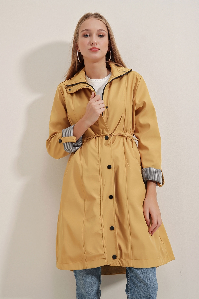 5808 Bel Bağlamalı Trençkot - Hardal - BİGDART