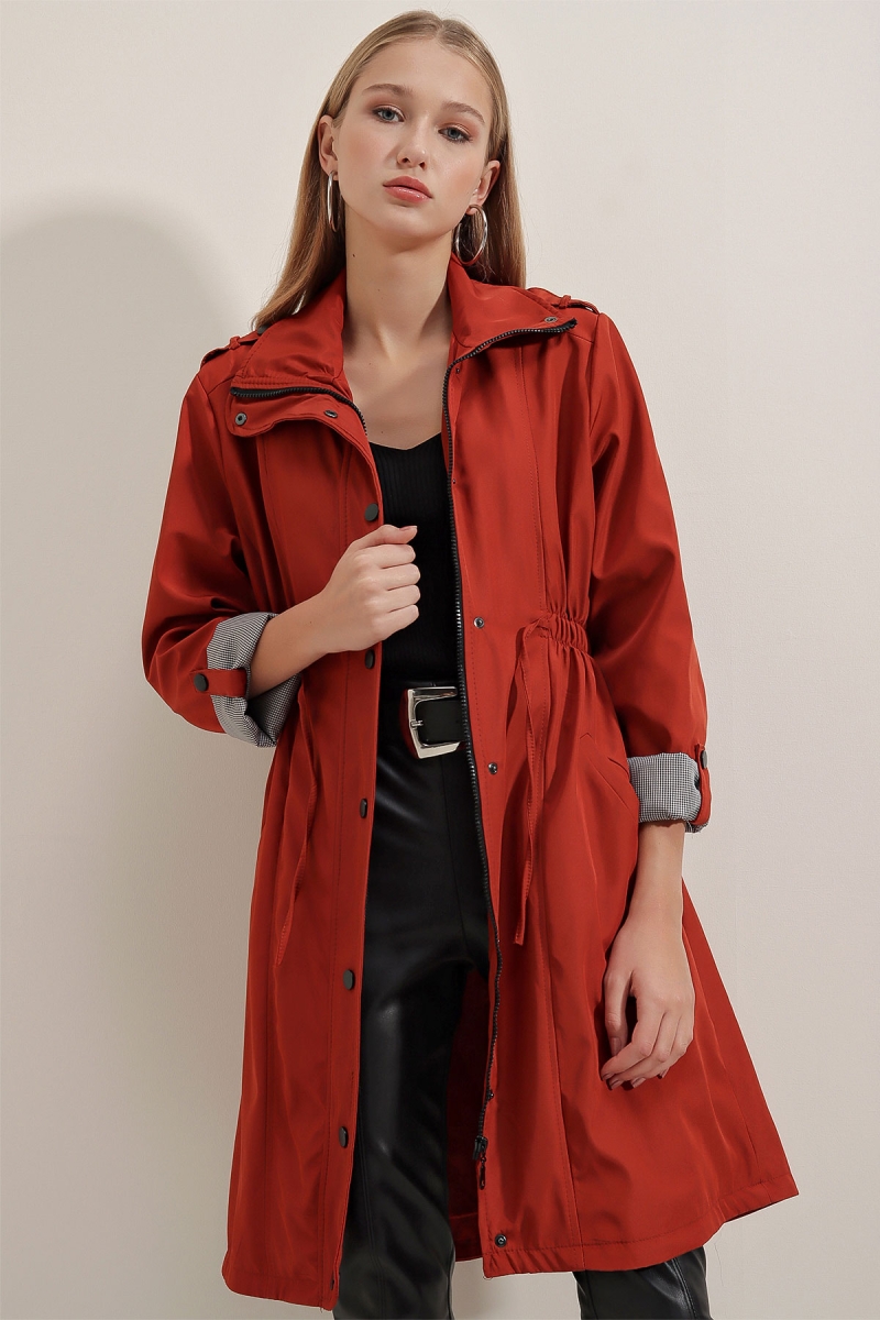 5808 Bel Bağlamalı Trençkot - Kiremit - BİGDART