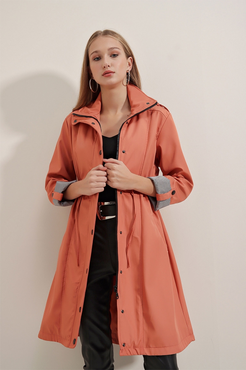 5808 Bel Bağlamalı Trençkot - Somon - BİGDART