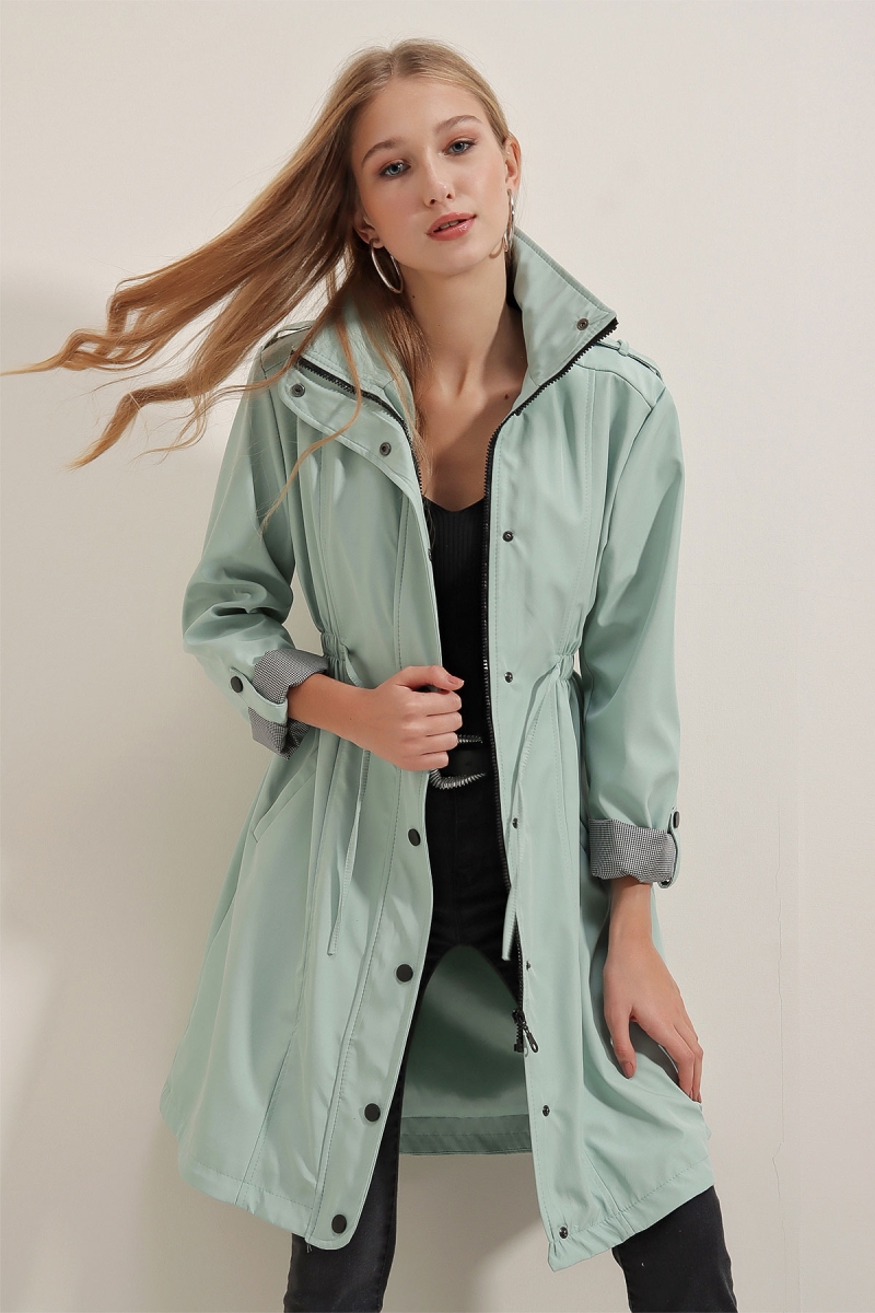 5808 Bel Bağlamalı Trençkot - Mint - BİGDART