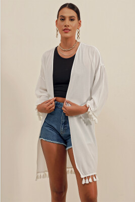 5833 Fırfırlı Kimono - Beyaz - 4