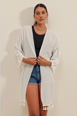 5833 Fırfırlı Kimono - Beyaz - 5