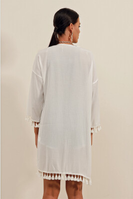 5833 Fırfırlı Kimono - Beyaz - 6