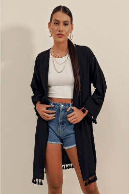 5833 Fırfırlı Kimono - Siyah - 1