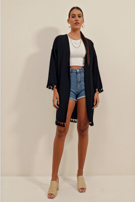 5833 Fırfırlı Kimono - Siyah - 2