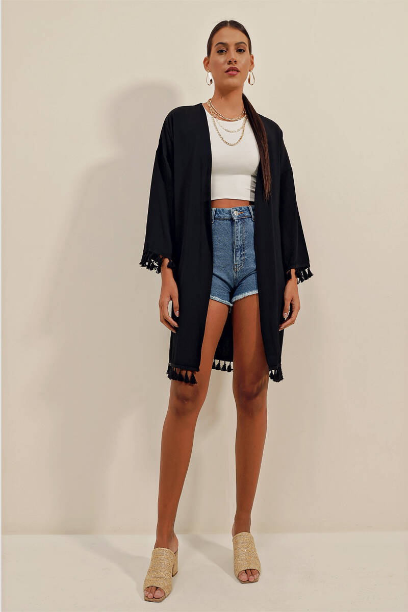 5833 Fırfırlı Kimono - Siyah (1)