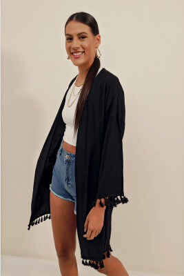 5833 Fırfırlı Kimono - Siyah - 3