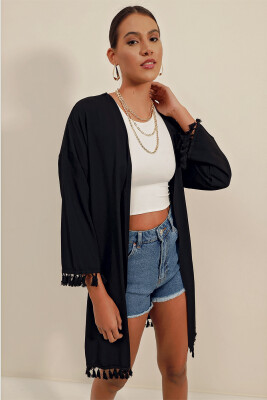 5833 Fırfırlı Kimono - Siyah - 4
