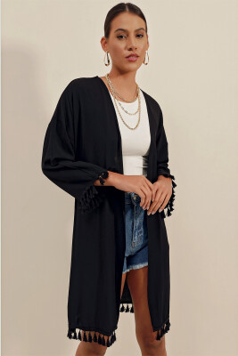 5833 Fırfırlı Kimono - Siyah - 5
