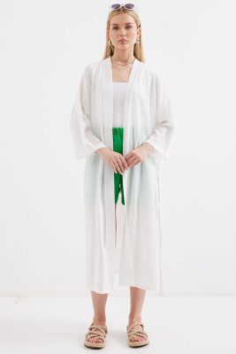 5835 Yırtmaçlı Yazlık Kimono - Beyaz - 2