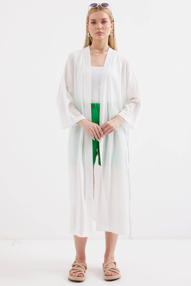 5835 Yırtmaçlı Yazlık Kimono - Beyaz (1)