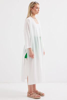 5835 Yırtmaçlı Yazlık Kimono - Beyaz - 3
