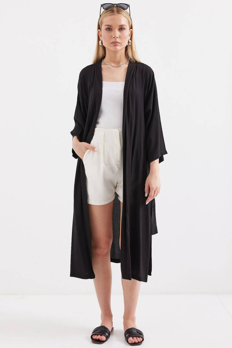 5835 Yırtmaçlı Yazlık Kimono - Siyah - BİGDART