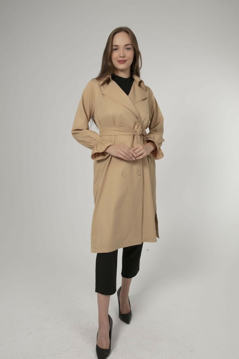 5836 Mevsimlik Trençkot - Camel - BİGDART
