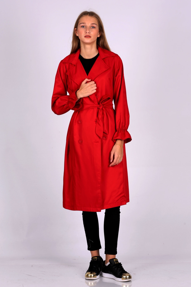 5836 Mevsimlik Trençkot - Kırmızı - BİGDART