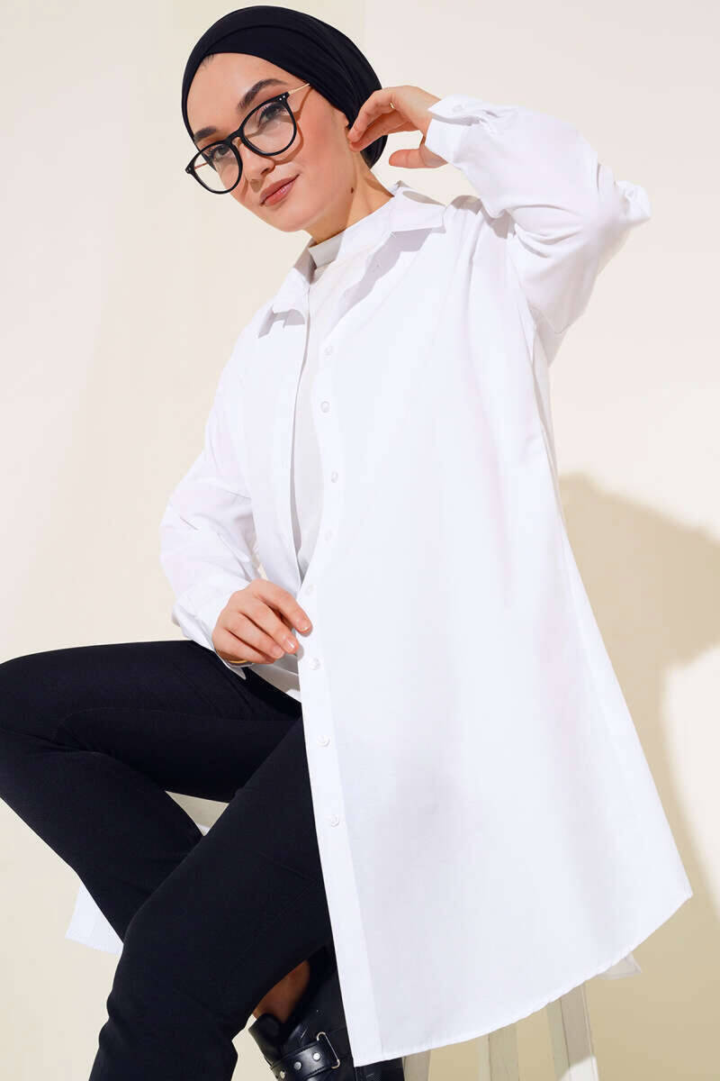5845 Tesettür Tunik - Beyaz - BİGDART