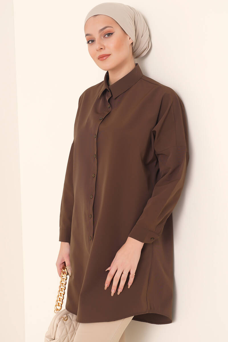 5845 Tesettür Tunik - Kahverengi - BİGDART