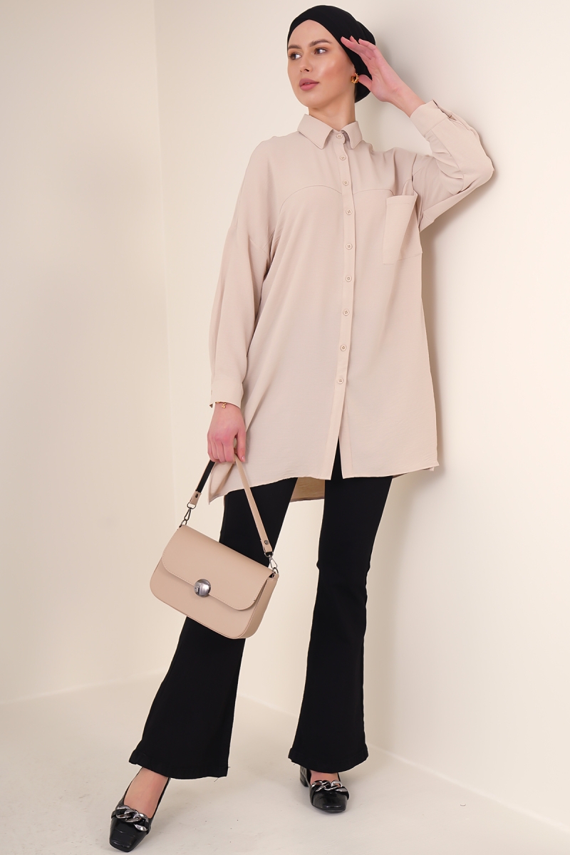 5849 Tesettür Tunik - Bej - BİGDART