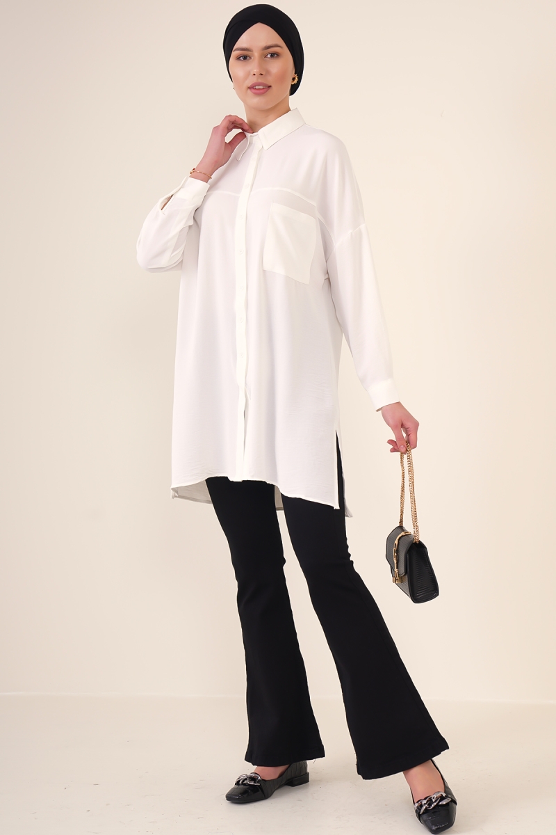 5849 Tesettür Tunik - Beyaz - BİGDART
