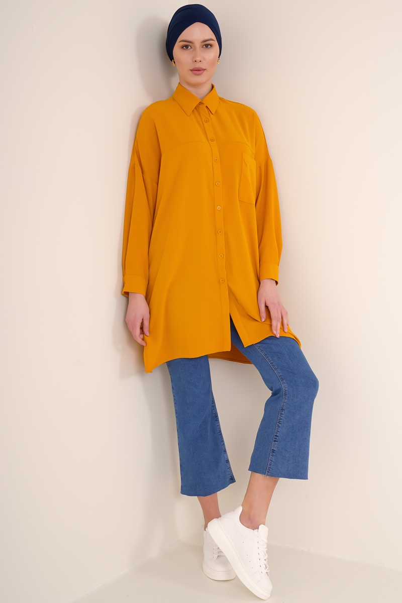5849 Tesettür Tunik - Hardal - BİGDART
