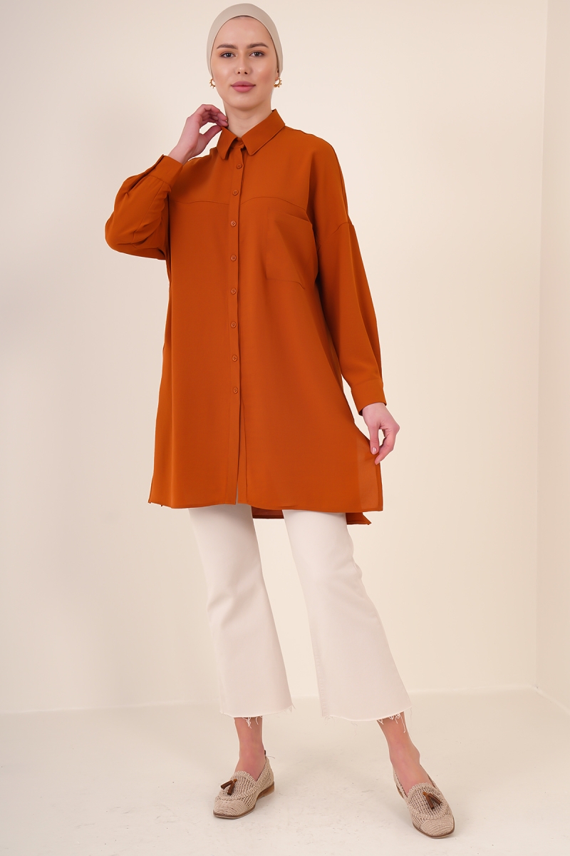 5849 Tesettür Tunik - Kiremit - BİGDART