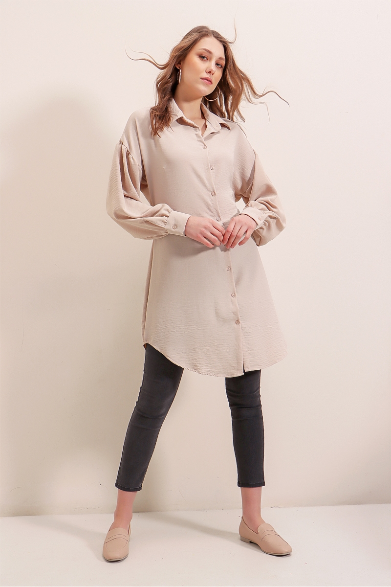 5850 Kuşaklı Tunik - Bej - BİGDART