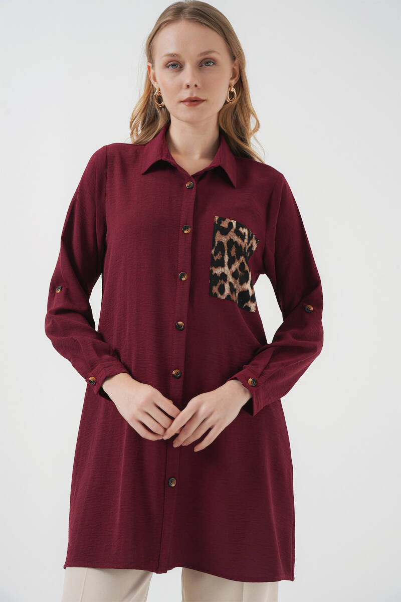 5851 Cep Detaylı Gömlek Tunik - Bordo - BİGDART