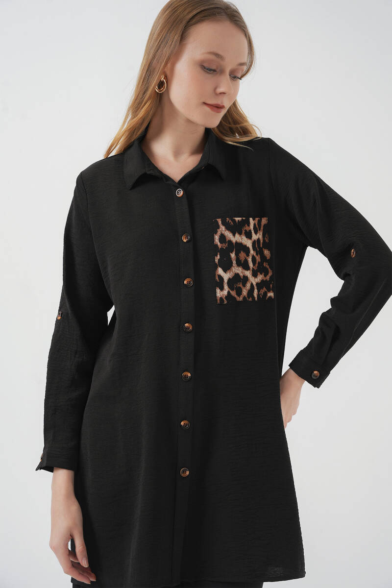 5851 Cep Detaylı Gömlek Tunik - Siyah - BİGDART