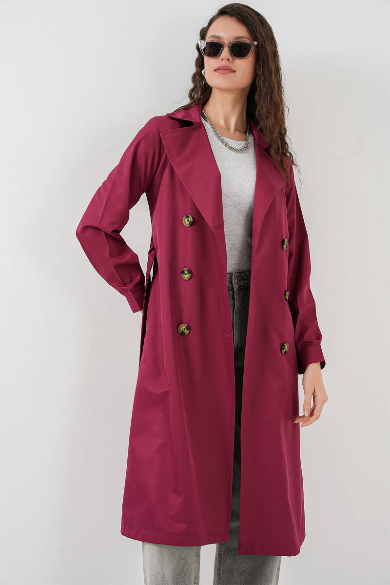 5853 Kruvaze Yaka Trençkot - Bordo - BİGDART