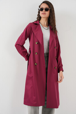5853 Kruvaze Yaka Trençkot - Bordo 