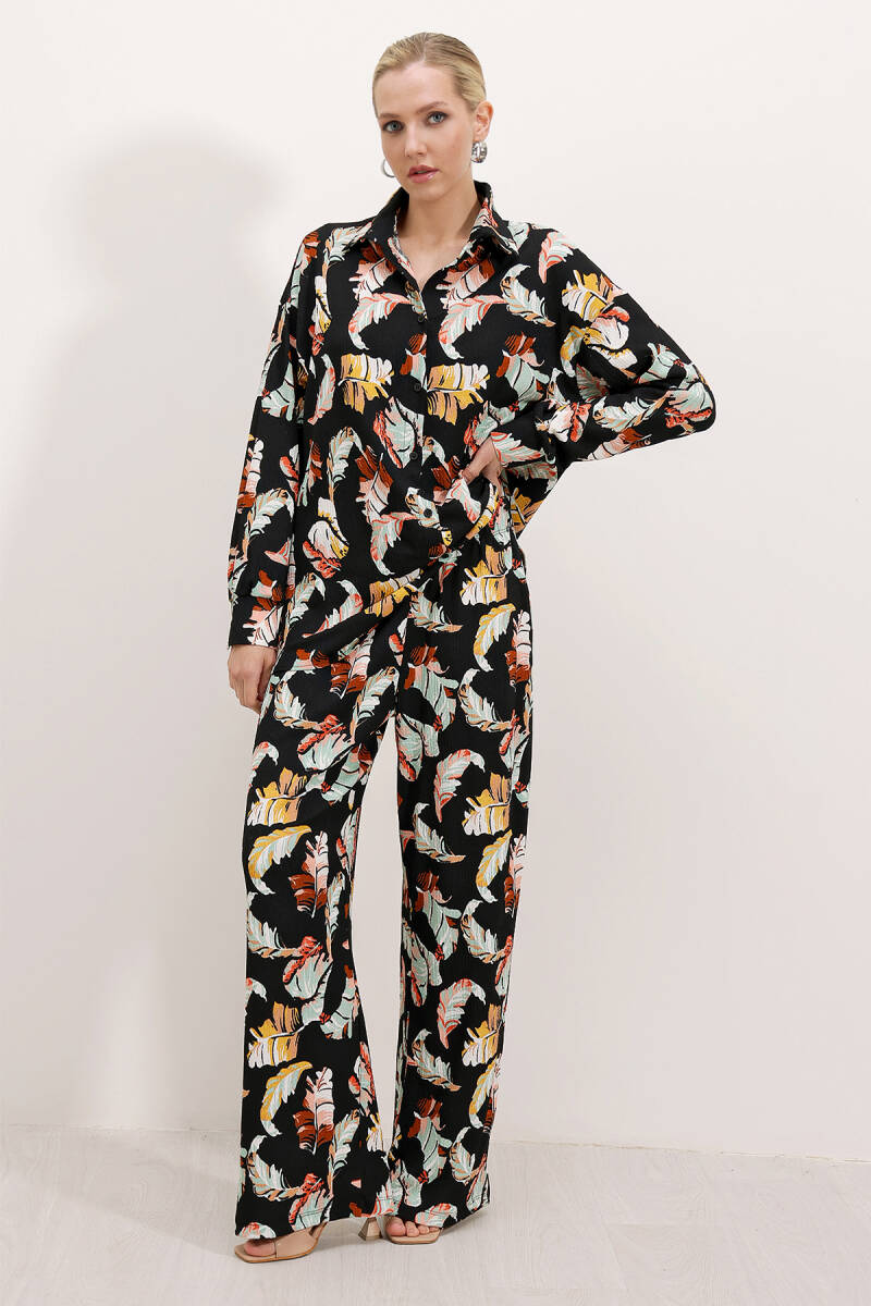 Kadın Siyah Beyaz Desenli Örme İkili Takım 5858 - BİGDART