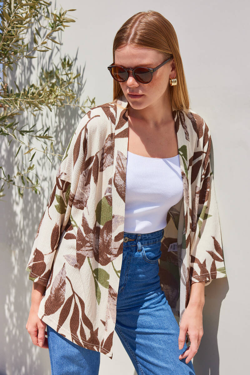 5862 Örme Kimono - Haki - BİGDART