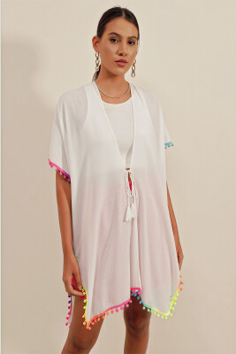 5899 Renkli Kimono - Beyaz 