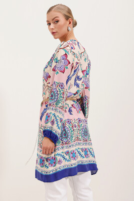 5902 Kemerli Desenli Elbise - Mor - 4