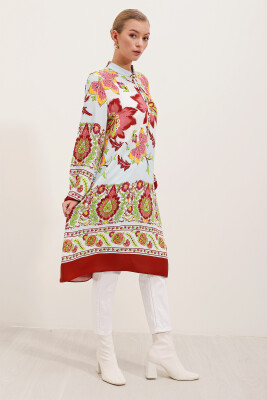 5903 Desenli Viskon Elbise - Bordo - 4
