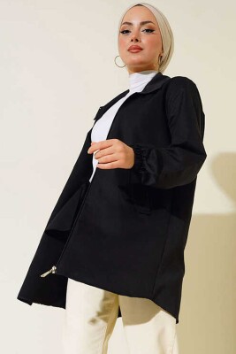 5908 Cep Kapaklı Kısa Trençkot - Siyah - BİGDART