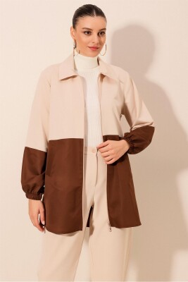 5909 Çift Renkli Mevsimlik Trençkot - Kahverengi 