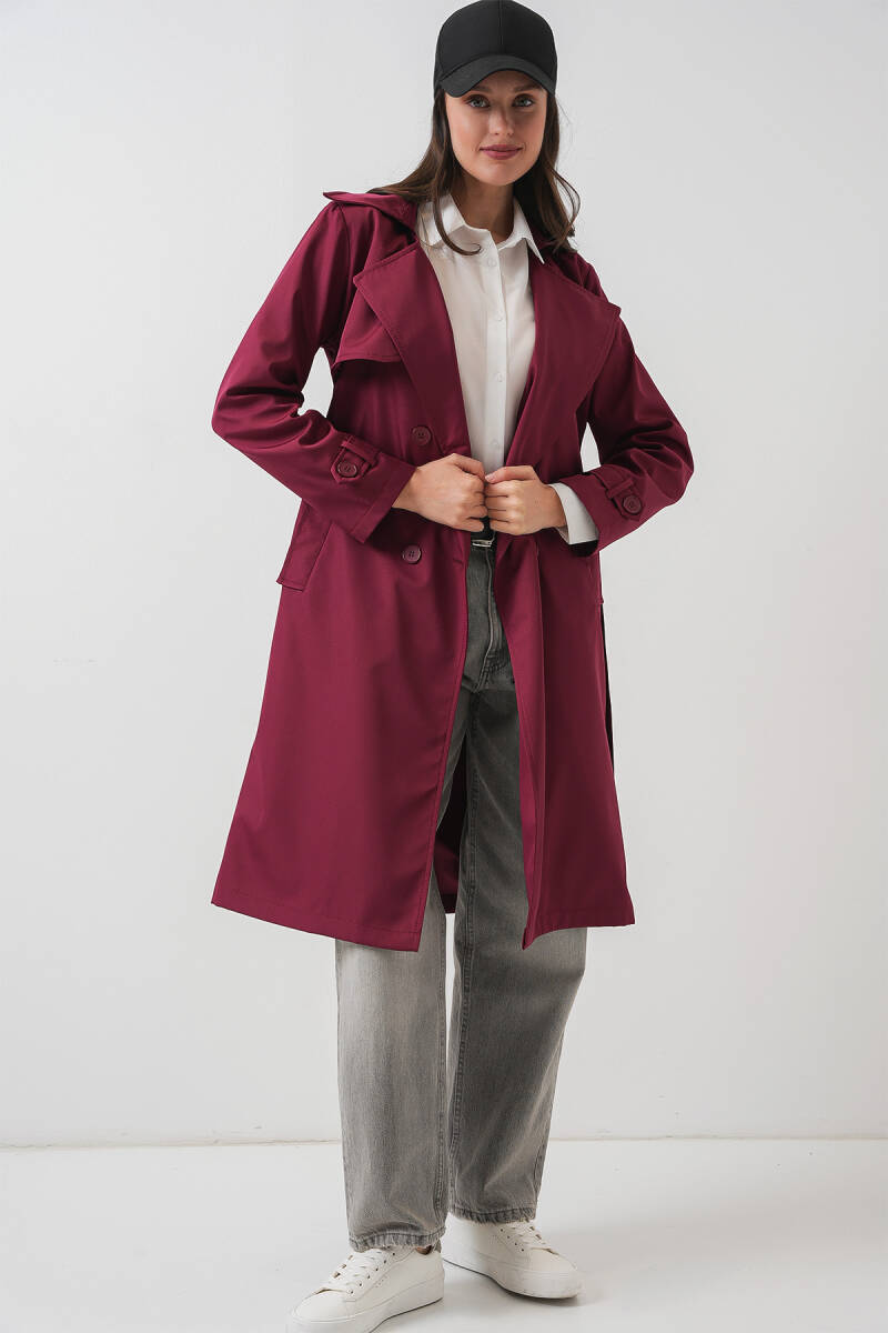 5918 Kruvaze Yaka Trençkot - Bordo (1)