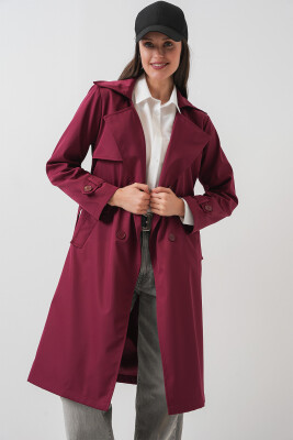 5918 Kruvaze Yaka Trençkot - Bordo - 3