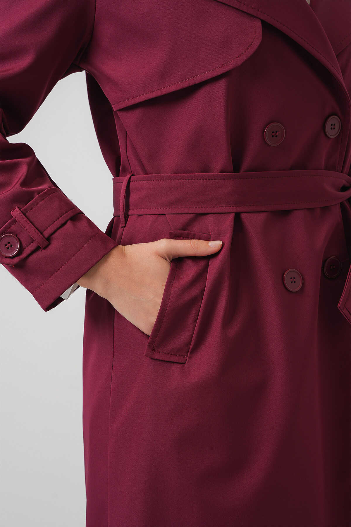 5918 Kruvaze Yaka Trençkot - Bordo - 5