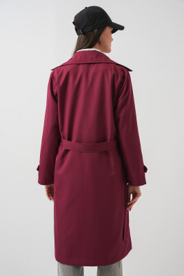 5918 Kruvaze Yaka Trençkot - Bordo - 6