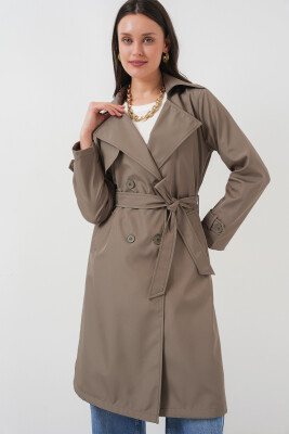 5918 Kruvaze Yaka Trençkot - D.Haki - BİGDART