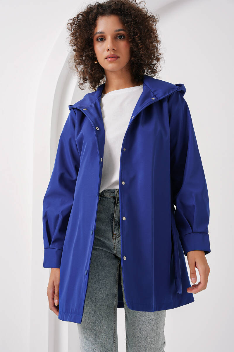 5934 Kapüşonlu Trençkot - Saks - BİGDART